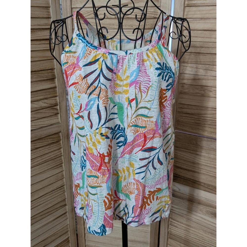 Cynthia Rowley New York Tropical Top Straps Lar. 100% Linen Travel - Picture 2 of 3
